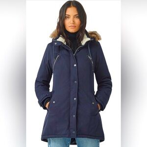 Ellos Women's Plus Size Modern A-Line Parka, size 22 in Vintage Blue